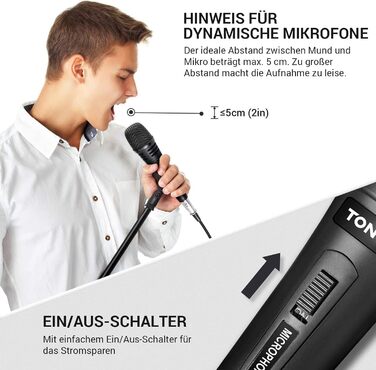 Динамічний мікрофон TONOR з XLR кабелем 5м та адаптером 6.35мм для караоке, сцени, студії та домашнього використання. Чорний