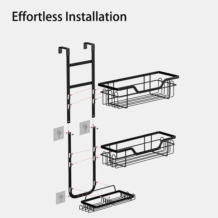Настінна поличка для душу без свердління - 3 ярусна органайзер для шампуню. Підвісна поличка для душу, ванної кімнати з 4 гачками. Організація та зберігання у ванній кімнаті
