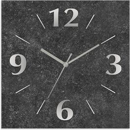 ARTLAND Wall Decor Wall Clock without Ticking Sounds, Aluminum, 30x30 cm Square, Silent Analog, 4 Numbers, 30x30 cm Design U1RE (Granite, Quartz Clock)