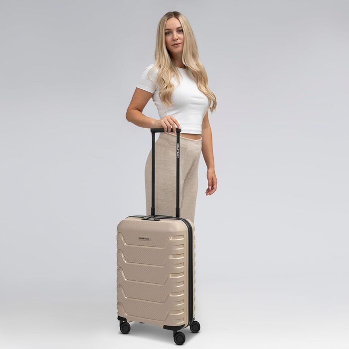 Чемодан SMARTBOX Hartschalen Check-in з жорстким корпусом | Великий XL Trolley 52 x 33 x 76 см, розширюється до 111-120 літрів | з високоякісного поліпропілену | 4 подвійні колеса & TSA-замок | легкий 4,2 кг (Edition 01) (Бежевий)