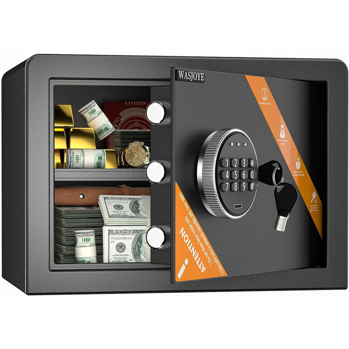Сейф WASJOYE 25L Tresor з цифровим замком та ключем, меблевий сейф для грошей, документів, прикрас, готелів, офісів та дому