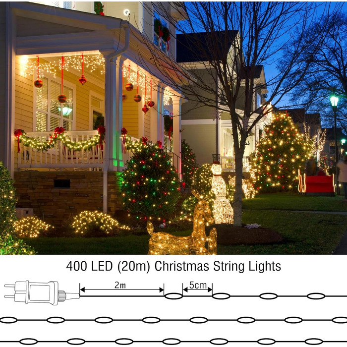 Гірлянда світлодіодна святкова BrizLabs, 40м, мідний дріт, 400 LED, 8 режимів, для дому, саду, балкону, вечірки, тепле біле світло, вологостійка