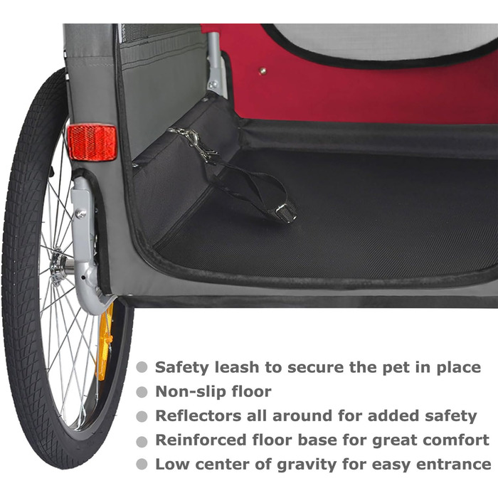 DOGGYHUT® Преміум великий велосипедний причіп для собак 2 в 1 / візок-бігунок для собак / великий причіп для собак, 270 л, до 35 кг (червоний / чорний)