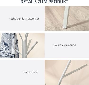 HOMCOM Coat Rack, Clothes Rack with 8 Hooks, Coat Stand with Shelf, Freestanding Coat Rack for Clothes, Hats, Bags, Metal, 45 x 45 x 180 cm (White)