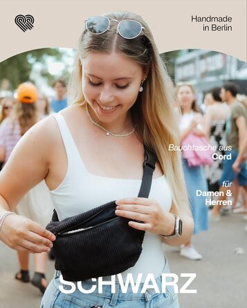 Чоловіча/Жіноча поясна сумка PP-Berlin чорного кольору з трьома відділеннями, ручної роботи, веганська, Made in Germany, для повсякденного використання та відпочинку