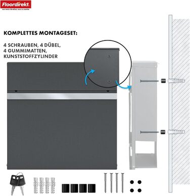 Поштовий ящик Floordirekt Gaston антрацит з газетницею та замком, сучасний, з кришкою та великим отвором для листів