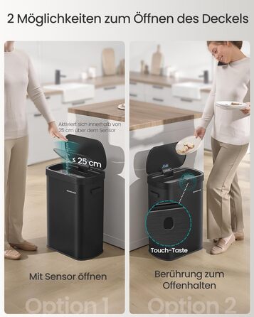 Сміттєвий бак SONGMICS з сенсором 50л, автоматичний, сталевий, чорний - LTB640B02