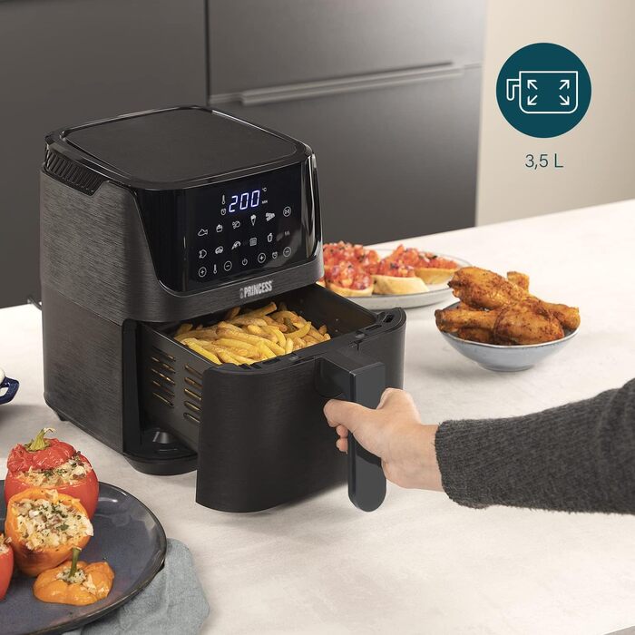 Princess Hot Air Fryer with 3.5 L – 70 Percent Less Energy Consumption – 11 Programs – Airfryer – 182031 3.5L Hot Air Fryer with Recipe Booklet Black