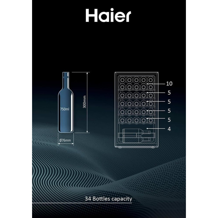 Haier 34 Bottle Wine Refrigerator - 1 Zone Wine Cooler with UV Glass Door, Wi-Fi & Touch Display