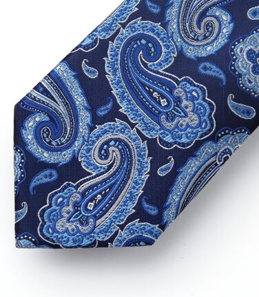 Краватка чоловіча HISDERN 160 см, з кишеньковим хустинкою, для весілля та бізнесу, шовкова, елегантна, синій візерунок Paisley