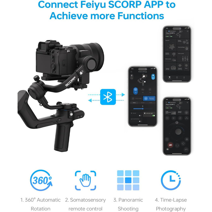 FeiyuTech SCORP-C2: Стабілізатор камери з AI-трекінгом 4.0, 3.5 кг вантажопідйомність, 14 годин роботи, вертикальні зйомки, для Vlog, YouTube та сімейних свят (Kit з кейсом та 3 аксесуарами)