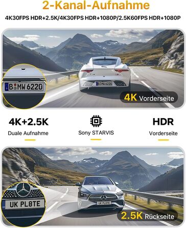 Відеореєстратор GKU 4K+2.5K з Wi-Fi 5GHz, GPS, Нічне Бачення STARVIS, IPS-дисплеєм 1.5', 24h парковка, 360° обертання, 64GB SD-карта, чорний