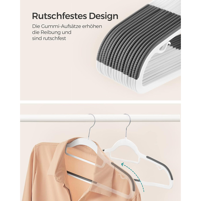 Набір вішалок SONGMICS 50 шт., пластик, антиковзаючі, економія місця, 42 см, поворотний гачок 360°, срібно-біло-темно-сірий