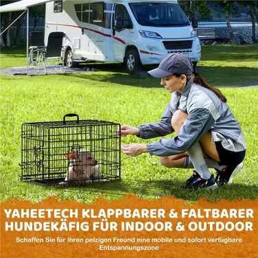 Клітка для собак Yaheetech 107x66x74.5 см, розкладний вольєр з перегородкою, 2 двері, висувна підставка, чорна, XL