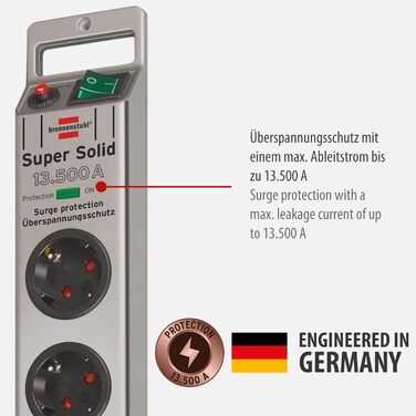 Бренненштуль Super-Solid Мережевий фільтр з вимикачем, 2.5м кабель, ударостійкий полікарбонат, чорний, 5 розеток, з захистом від перенапруги (2 шт. в упаковці)