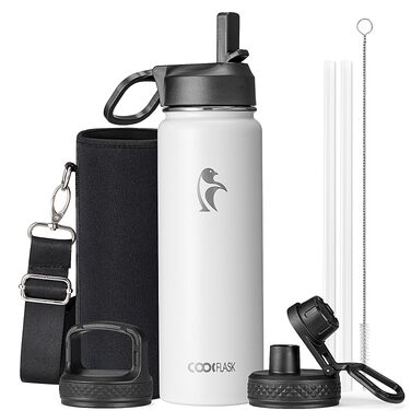 Термофляга Coolflask 2Л з трубочкою та 3 кришками, вакуумна пляшка для води з нержавіючої сталі для спорту та подорожей, Starry Indigo Black