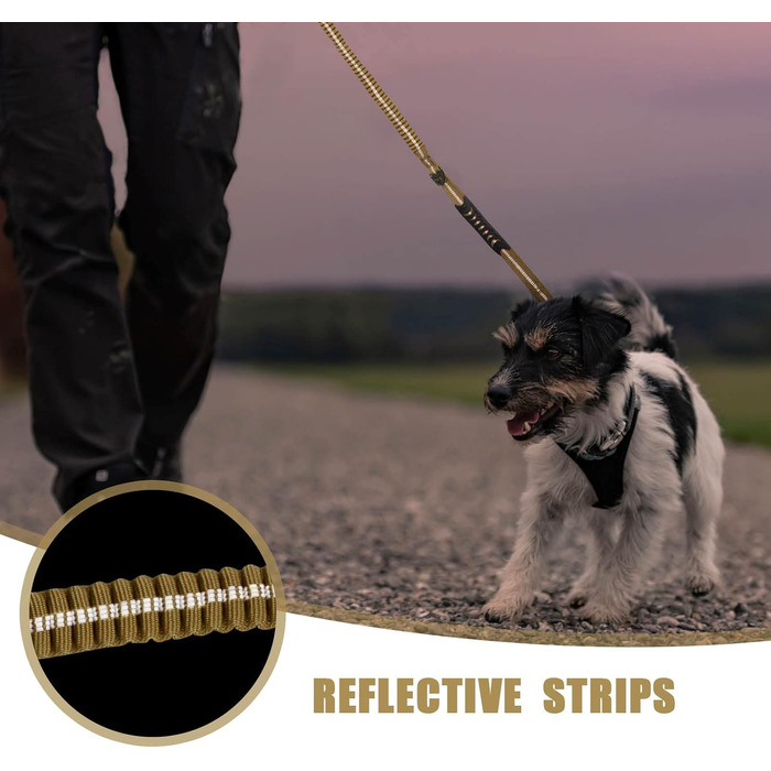 Міцна тактична повід для собак Raipult Bungee, 1,2-1,8 м, без ривка, з карабіном швидкого закриття, світловідбиваюча, амортизуюча, з кріпленням для автомобіля, Coyote Brown-Khaki L