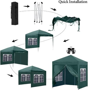 CLIPOP Pop-Up Pavilion 3 x 3 m, Outdoor Folding Pavilion with 4 Side Walls and Carry Bag, UV Protection Garden Pavilion for Wedding, Outdoor, Camping, Beach (Green)