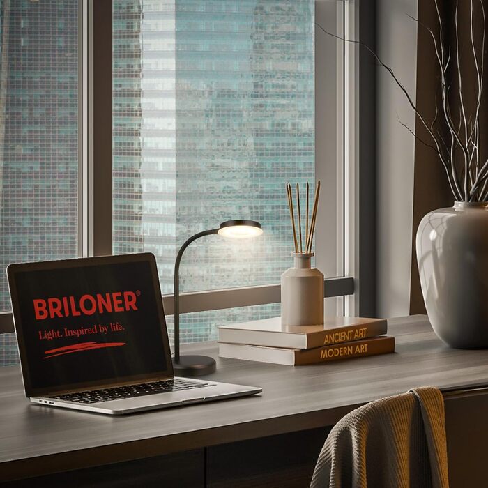 LED лампа BRILONER для столу з сенсорним управлінням, регульована яскравість, поворотна, чорна. Ідеально для дому та офісу, читання. Розміри: 32,5x13x40 см