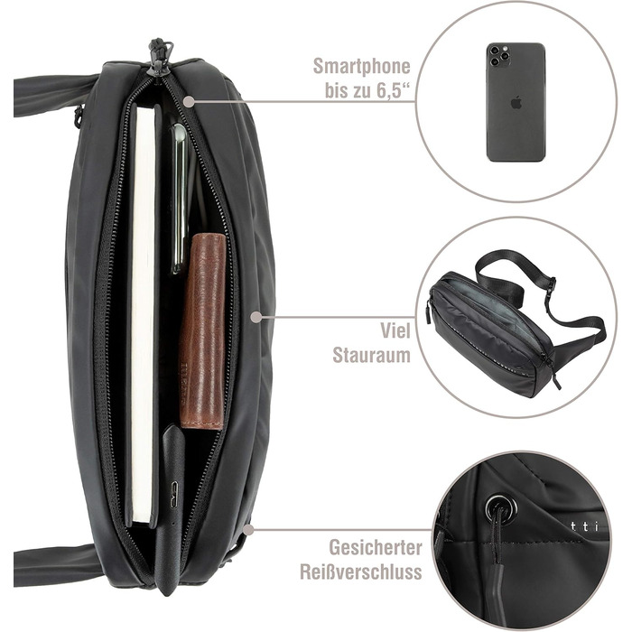 Чоловіча поясна сумка Bugatti Blanc - для подорожей, повсякденного використання та спорту (Чорна)