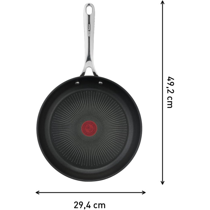 Сковорода Tefal Jamie Oliver Cook's Direct 28 см з нержавіючої сталі для індукції. Антипригарне титанове покриття, термоіндикатор, жаростійка, з клепаним руків'ям.