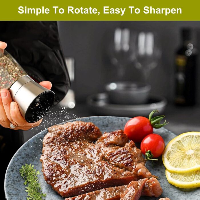 Набір ручних мельниць для солі та перцю 2 шт. з регульованим керамічним жорном, 180 мл