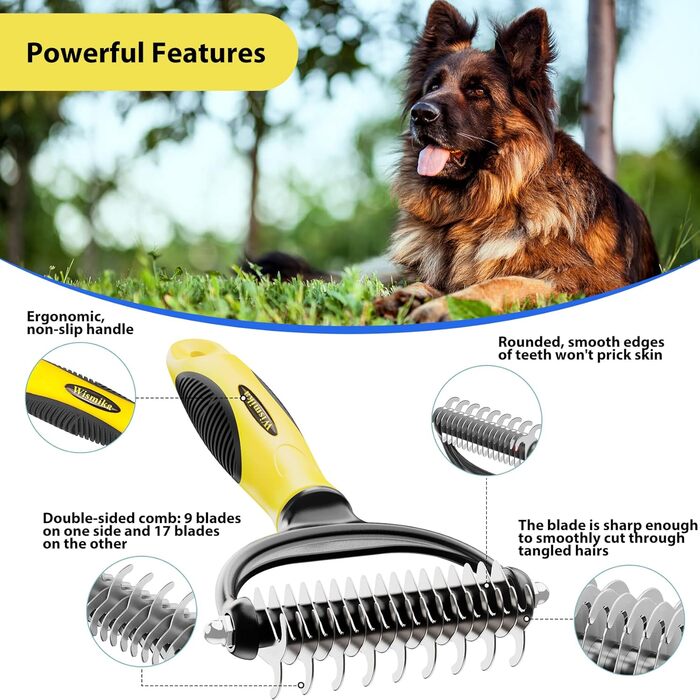 Бурштина для догляду за тваринами 2-в-1: щітка та гребінь для собак та котів, самоочисна, жовта