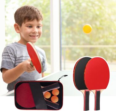 Набір для пінг-понгу JurciCat: 2 ракетки, 3 м'ячі, сумка. Підходить для гри в приміщенні та на вулиці. Довга ручка.