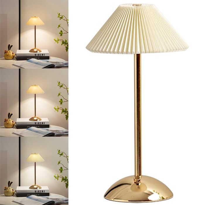 Світлодіодна настільна лампа Starnearby бездротова, з сенсорним димером, акумуляторна, 3 режими освітлення, вінтажний плетений металевий дизайн, для спальні, офісу, тумбочки (Бежева + Золота основа)