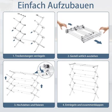 Складаний сушильник для білизни з 11 перекладинами, 3-ярусний розсувний, для дому та вулиці, сірий та білий