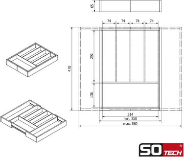 Органайзер для столових приборів Orga-Box III висувний для кухонь Nobilia (40-60 см), бамбук, 6-8 відділень