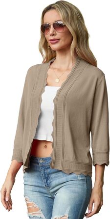 Жакет жіночий літній в'язаний з рюшами, Cardigan Greceree, khaki, розмір M