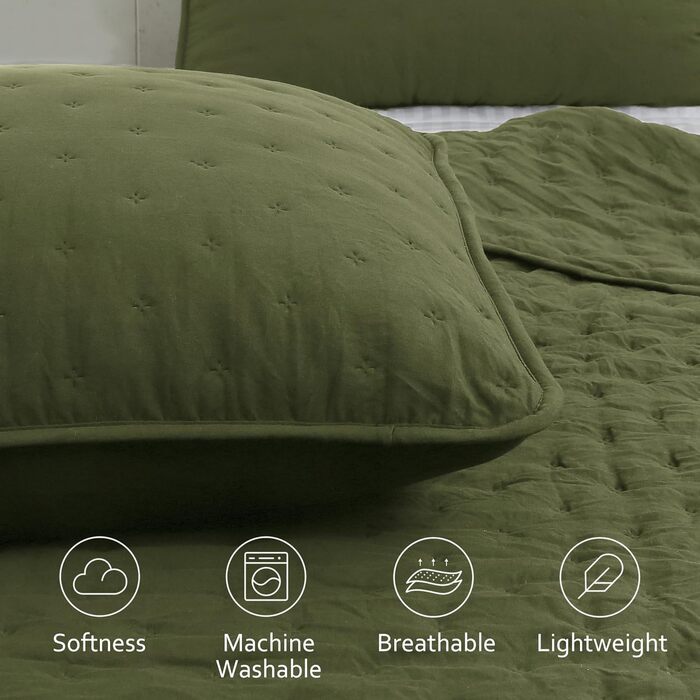 Набір постільної білизни ROARINGWILD California King: ковдра та 2 наволочки, оливковий зелений, 299.7 x 269.2 см