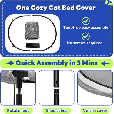 Cat Hammock Bed with Glowing Stars – Freestanding, Soft Cat Bed for Large Cats/Small Dogs, Breathable & Washable, Pet Bed for Indoor/Outdoor Use, Grey (L)