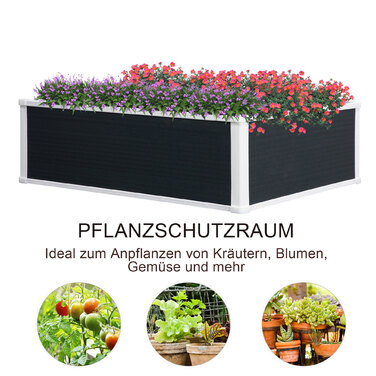 Outsunny Raised Garden Bed Planter Box with Drainage Function for Herbs and Flowers, Plastic Grey 100x80x30cm Ideal for Patio