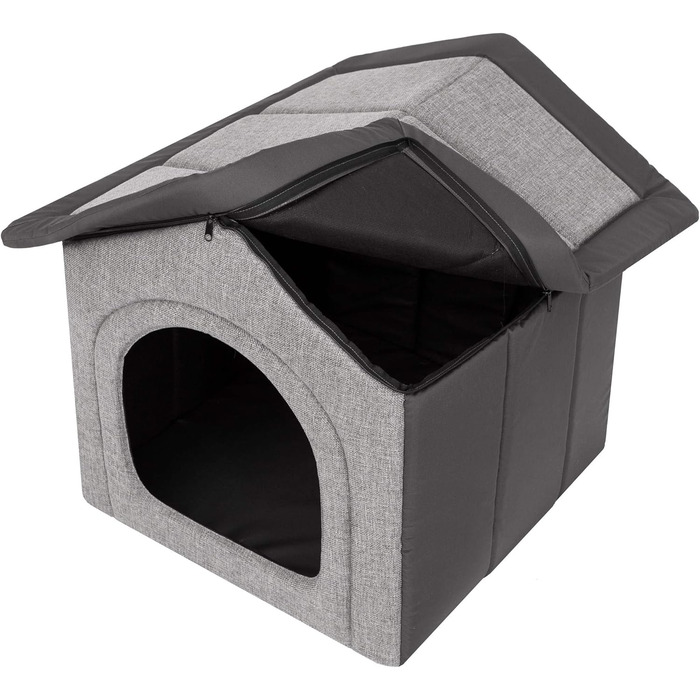 Будинок для собак та котів середнього розміру - знімний дах, для дому - сірий з графітом, 60 x 55 x 60 см [R4 / XL]