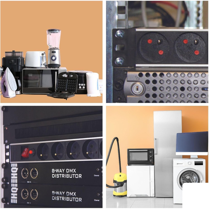 Розподільник живлення Perel PDU з 8 розетками типу E, вимикач та захист від перенапруги, кабель 2.15 м, 3680 Вт для 19-дюймової стійки, серверної, офісу та IT-середовища