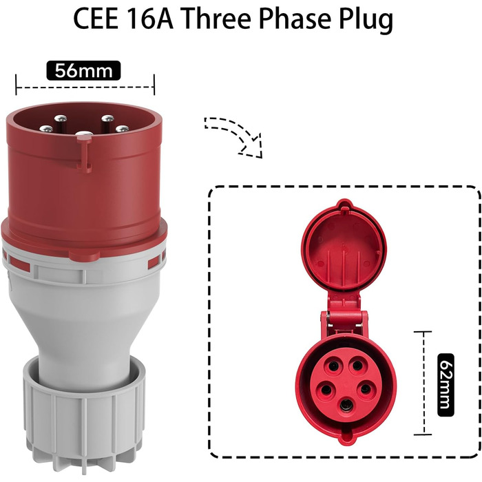 Teskee Мо́більна зарядна станція для електромобілів 11 кВт, роз'єм Type 2, кабель 6 метрів, 3-фазний CEE-штекер