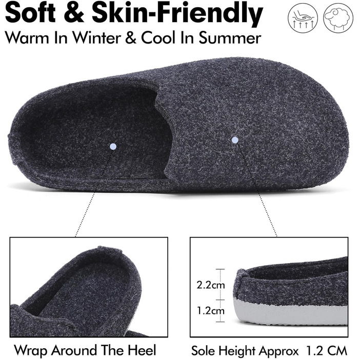 Тапочки халатні Mishansha з фетру зимові, зручні для жінок та чоловіків, розмір 36-48 (37 EU), глибокий чорний колір