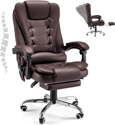 Крісло офісне YODOLLA, 200 кг, ергономічне, з регулюванням нахилу, комп'ютерне, з підніжкою, шкіряне (колір: коричневий)