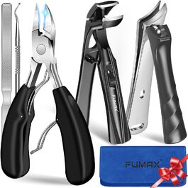 Кусачки для нігтів для літніх людей з широкою щелепою та довгою ручкою, кусачки для кутикули з кутовою головкою, для товстих нігтів, з контейнером для збору обрізків, подарунковий набір для чоловіків та жінок, чорні