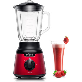 Ufesa Stand Mixer BS4100 Amber Red, 0.8L Glass Jar, Pulse/Ice Crush Function, 2 Speeds + Pulse, 4 Stainless Steel Blades, 900W, Airtight Seal, BPA-Free, Red Inox, Amazon Exclusive 900W 0.8L