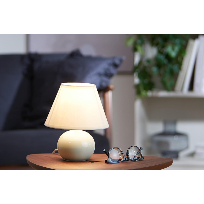 BRILLIANT Primo: Стильна настільна лампа з тканинним абажуром – для спальні, вітальні та приліжкові зони – E14, оранжевий/бежево-коричневий