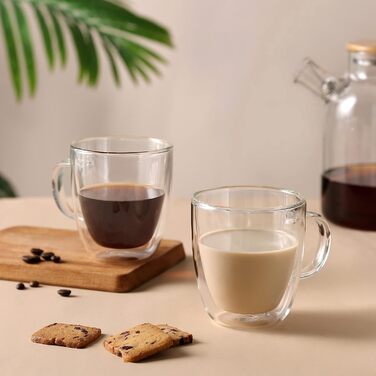 CNGLASS Double-Walled Espresso Cups 160ml/5.4oz, Insulated Coffee Glasses 6-Piece Set, Clear Cups with Handles, Tea Cups for Cold and Hot Drinks