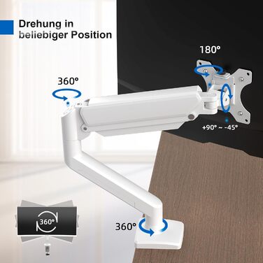 Кріплення для монітора GRIFEMA, 13-32 дюйми, регульоване, поворотне, до 9 кг, VESA 75x75/100x100, білий