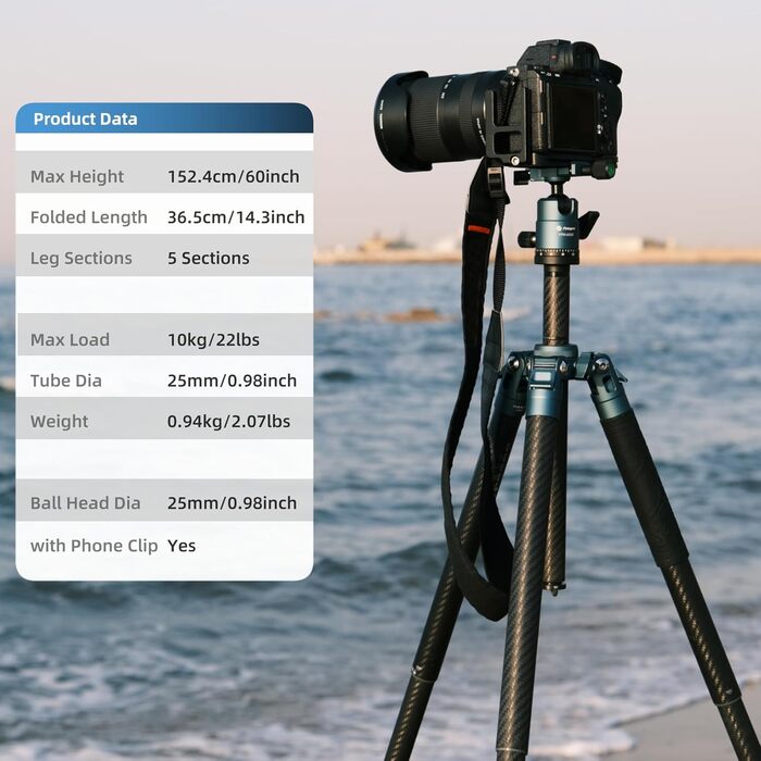 Штатив Fotopro Carbon X-Aircross 2: Легкий карбоновий штатив з кульковою головкою, 151 см, до 10 кг, блакитний