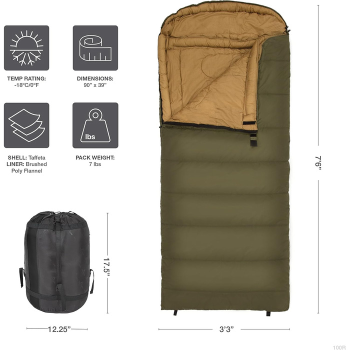 Сплячий мішок TETON Sports Celsius XXL; Великий, для сімейного кемпінгу; Безкоштовний компресійний мішок, чорний (зелений)