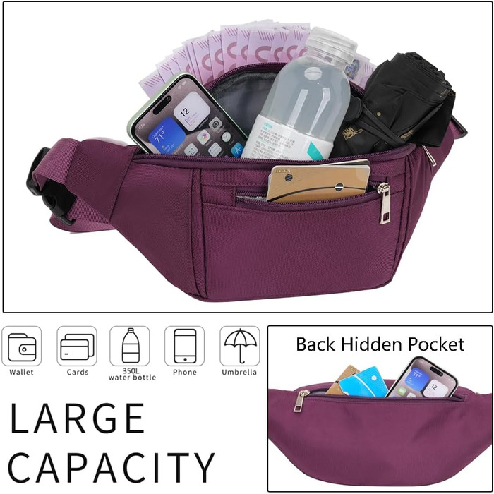 Чоловіча/жіноча поясна сумка на пояс, водонепроникна, для спорту, подорожей, фітнесу, велосипеда, кемпінгу, лілу