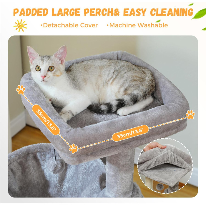 Дерев'яний будиночок для котів PETEPELA 104 см з гамаком, лежаком та когтеточкою (сірий)