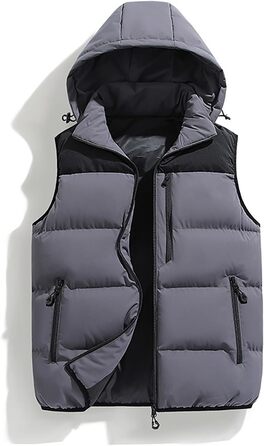 Чоловіча пухова жилетка з капюшоном, тепла безрукавка для зими, туризму та повсякденного носіння (4XL, сіра)